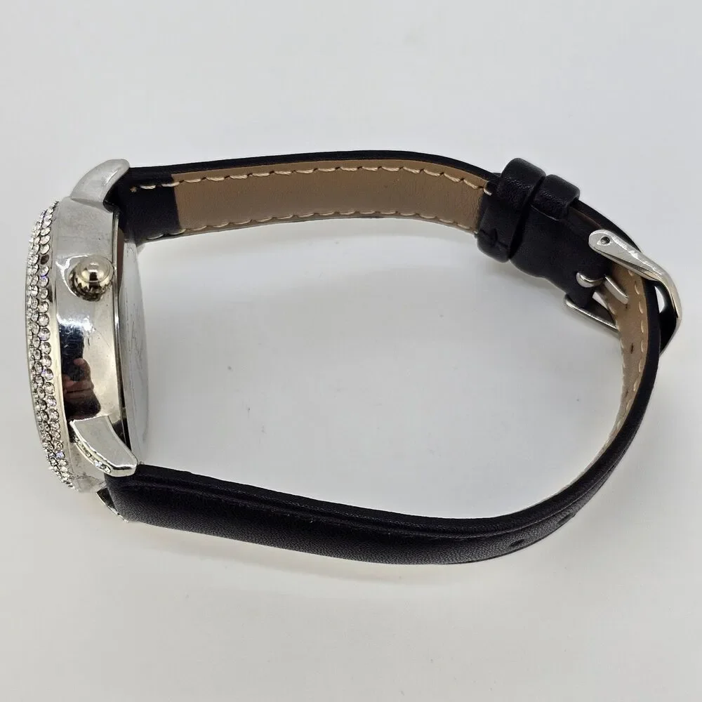 Off Park‎ Women's Watch Crystal Bling Butterfly New Black Leather Bands Battery